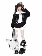 CRAZYGIRL Polka Dot Cartoon Print Bow Cape Women's Loose Other Fabric Hoodies