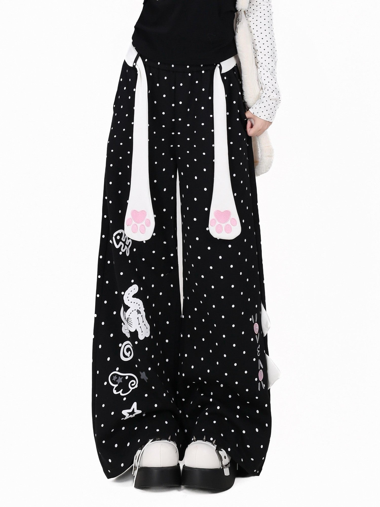 CRAZYGIRL Polka Dot Cat Print High Waist Loose Straight Women's Sweatpants/joggers