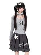 CRAZYGIRL Polka Dot Embroidered V-neck Collar Slim Fit Women's Long Sleeve T-shirts