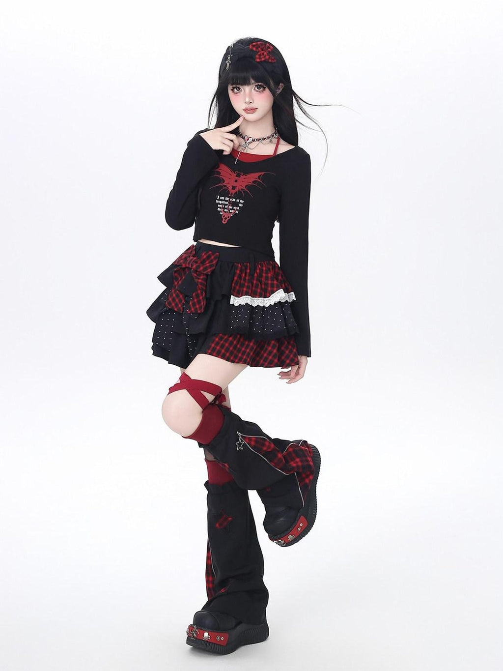 CRAZYGIRL Polka Dot Patchwork Contrast Check High Waist Women's Ruffled Cake Mini Skirts