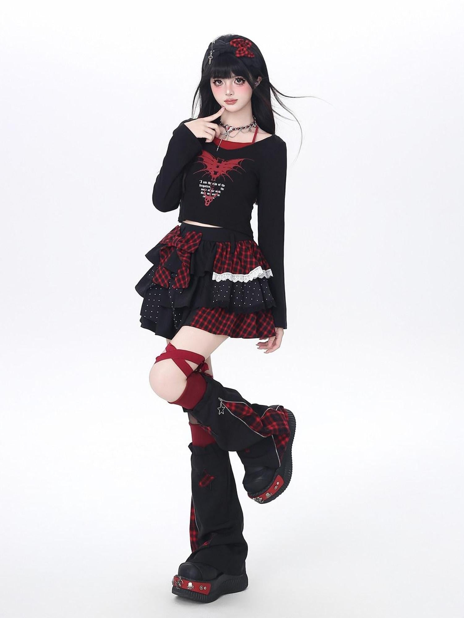 CRAZYGIRL Polka Dot Patchwork Contrast Check High Waist Women's Ruffled Cake Mini Skirts