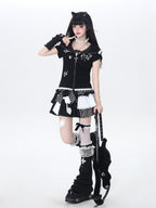 CRAZYGIRL Polka Dot Patchwork Contrast Check High Waist Women's Ruffled Cake Mini Skirts