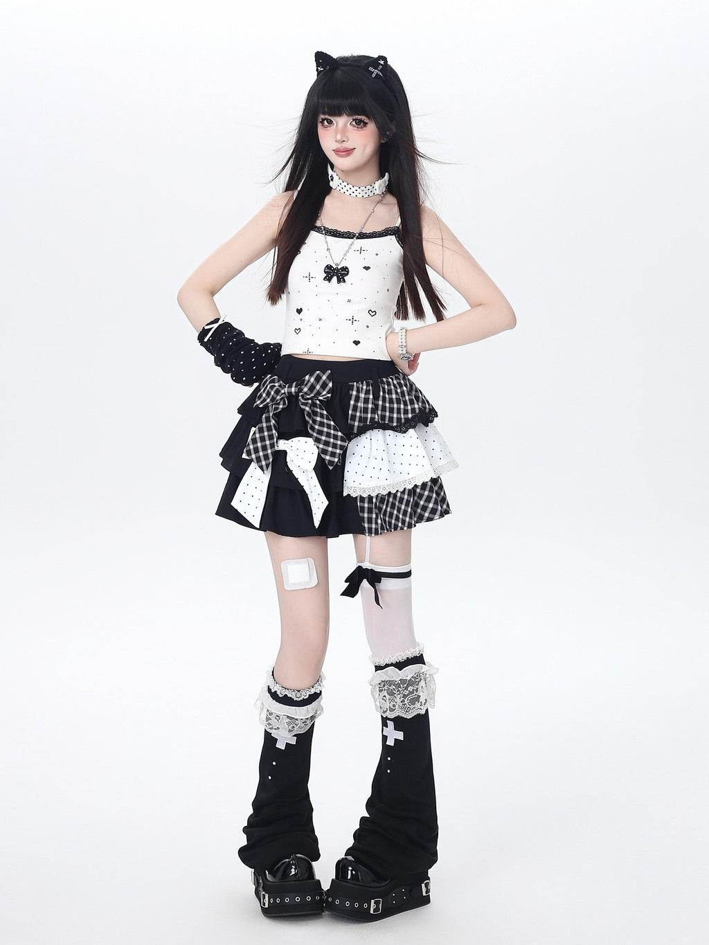 CRAZYGIRL Polka Dot Patchwork Contrast Check High Waist Women's Ruffled Cake Mini Skirts
