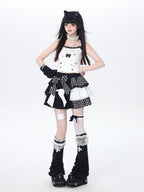 CRAZYGIRL Polka Dot Patchwork Contrast Check High Waist Women's Ruffled Cake Mini Skirts