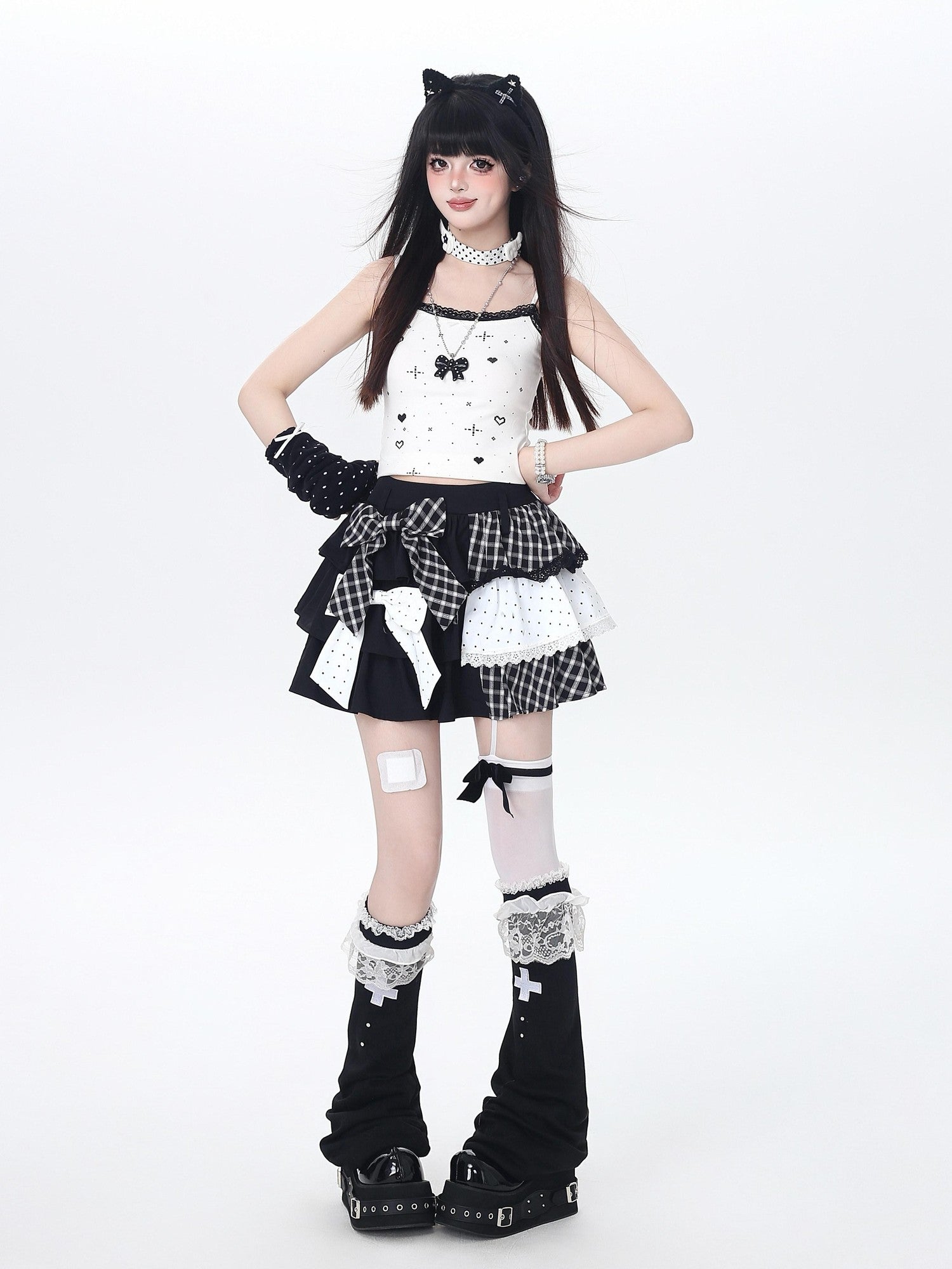 CRAZYGIRL Polka Dot Patchwork Contrast Check High Waist Women's Ruffled Cake Mini Skirts