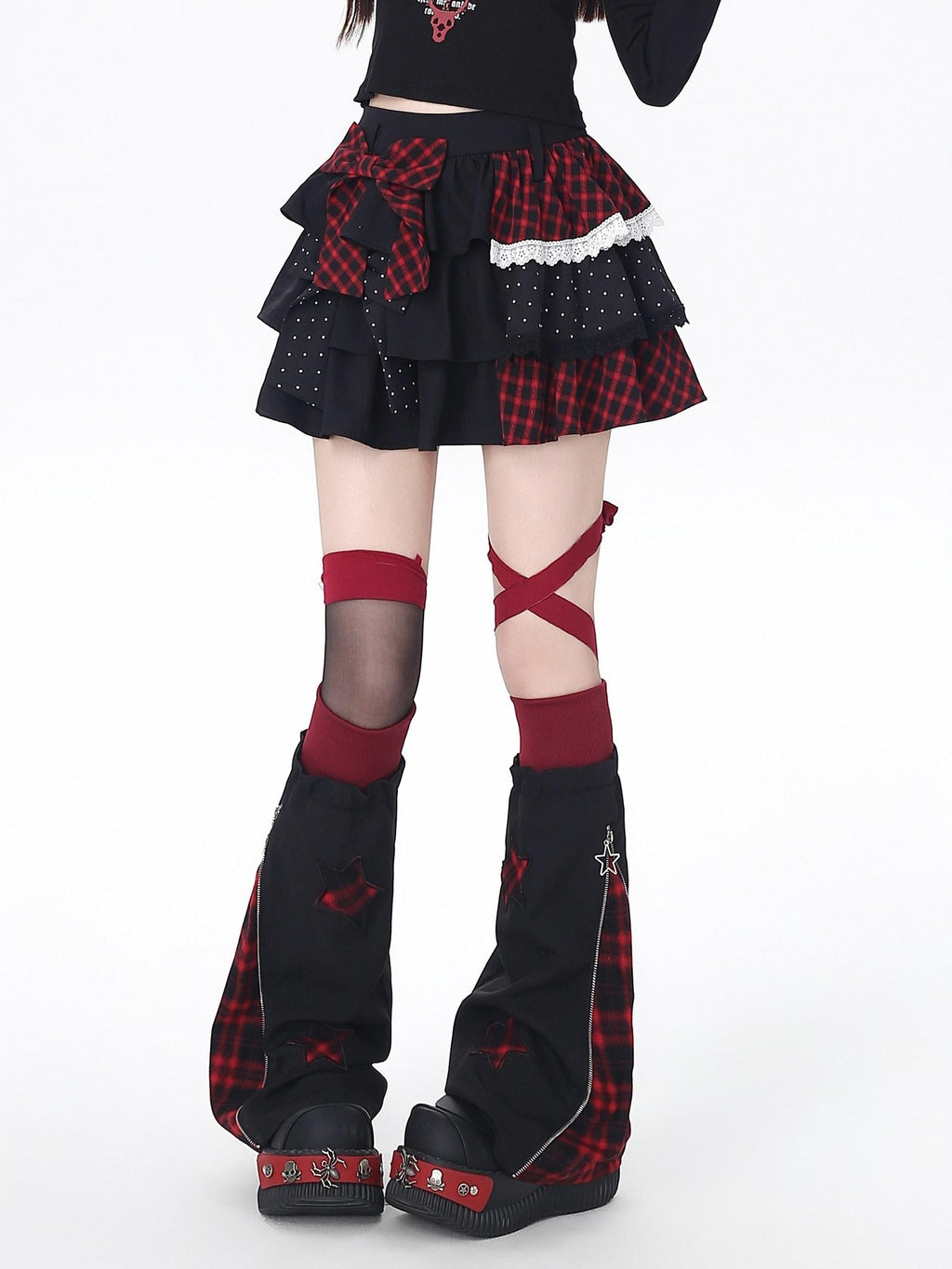 CRAZYGIRL Polka Dot Patchwork Contrast Check High Waist Women's Ruffled Cake Mini Skirts