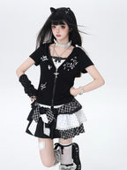 CRAZYGIRL Polka Dot Patchwork Contrast Check High Waist Women's Ruffled Cake Mini Skirts