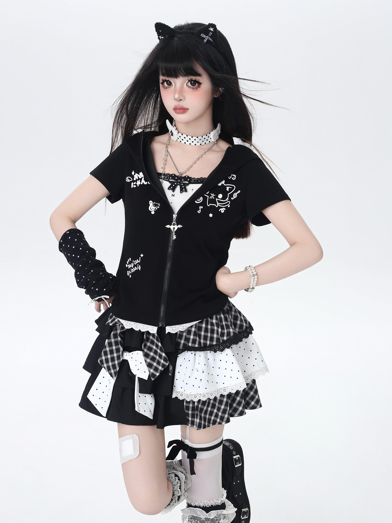 CRAZYGIRL Polka Dot Patchwork Contrast Check High Waist Women's Ruffled Cake Mini Skirts