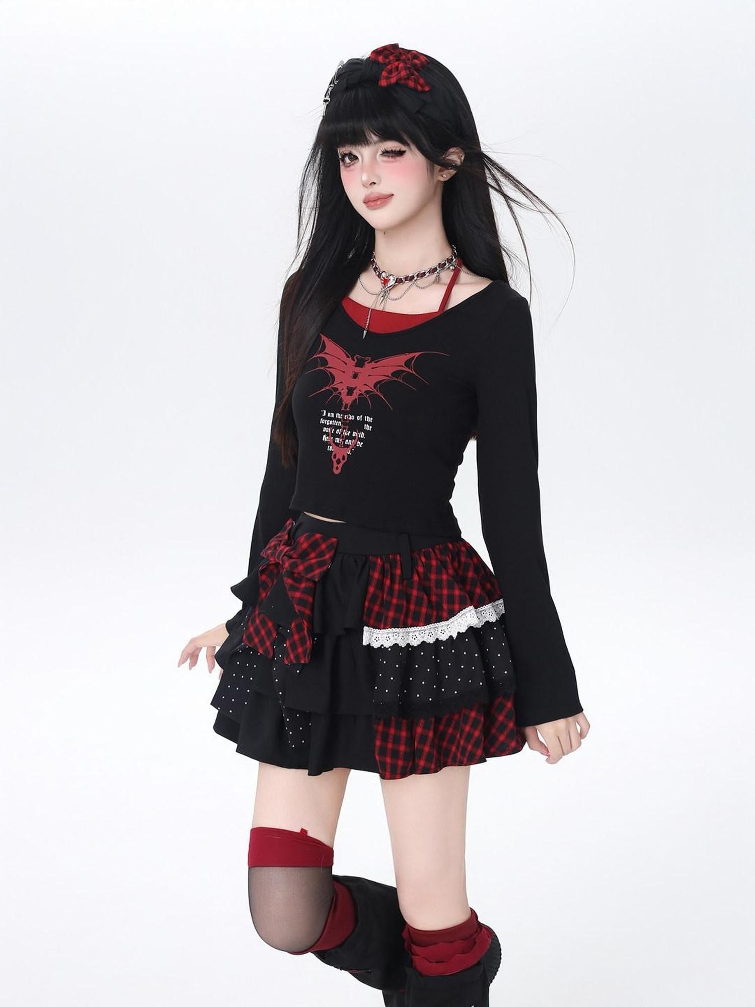 CRAZYGIRL Polka Dot Patchwork Contrast Check High Waist Women's Ruffled Cake Mini Skirts