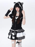 CRAZYGIRL Polka Dot Patchwork Contrast Check High Waist Women's Ruffled Cake Mini Skirts