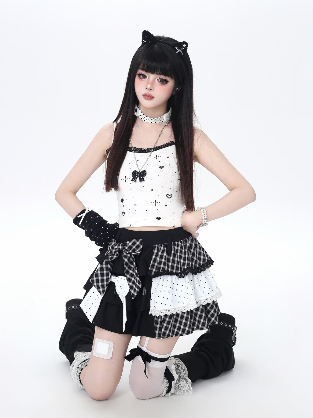 CRAZYGIRL Polka Dot Patchwork Contrast Check High Waist Women's Ruffled Cake Mini Skirts