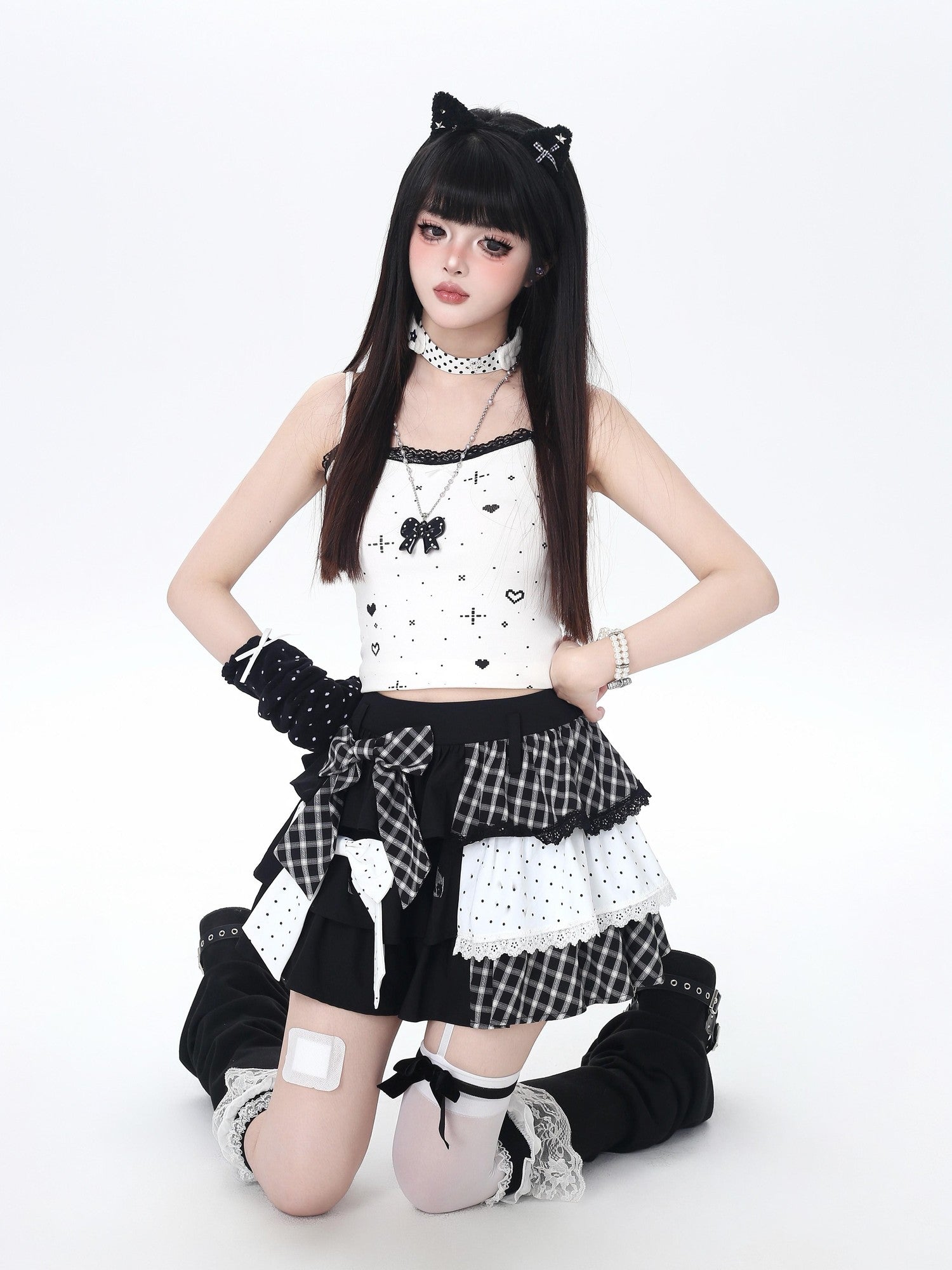 CRAZYGIRL Polka Dot Patchwork Contrast Check High Waist Women's Ruffled Cake Mini Skirts