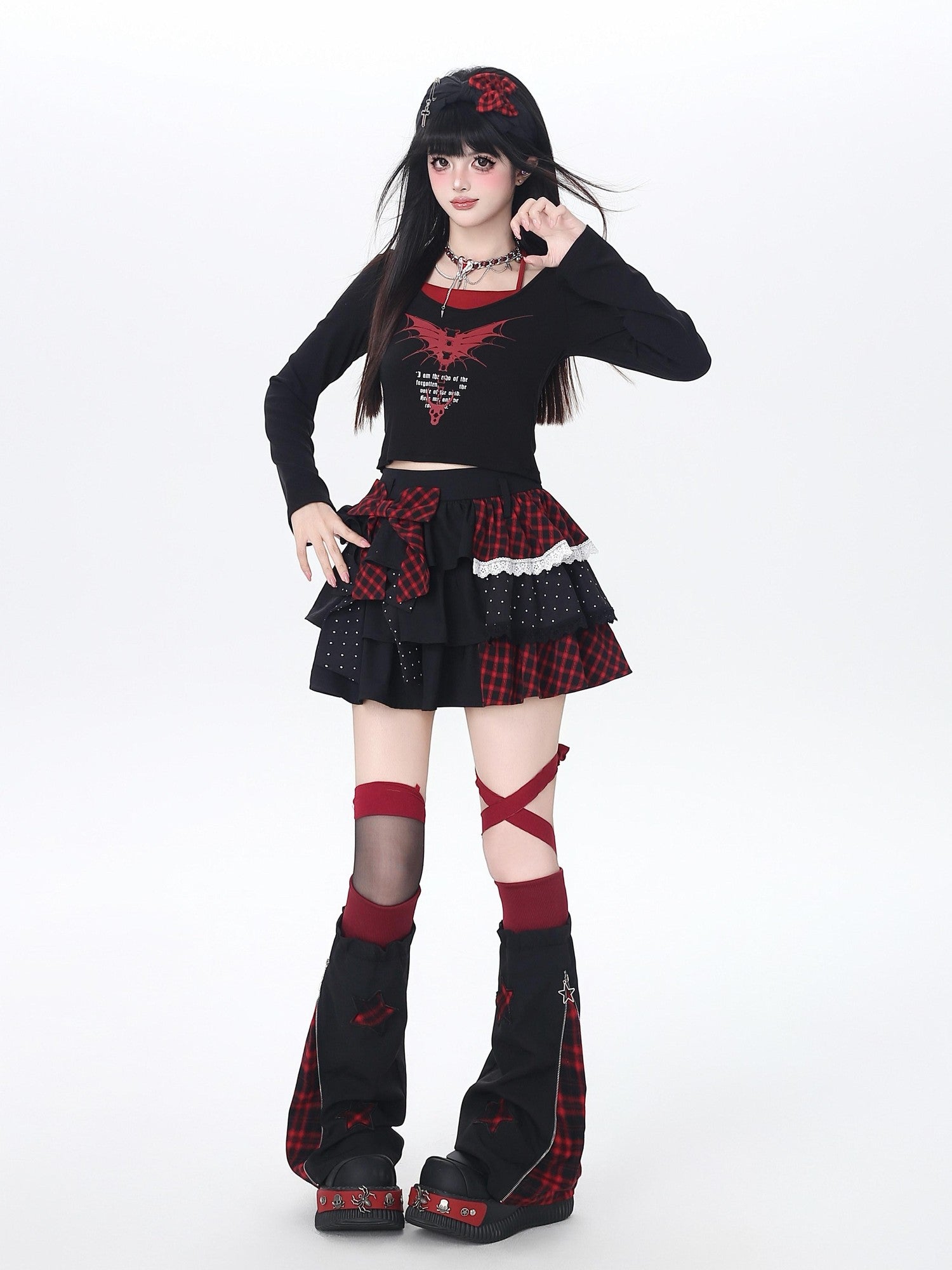 CRAZYGIRL Polka Dot Patchwork Contrast Check High Waist Women's Ruffled Cake Mini Skirts