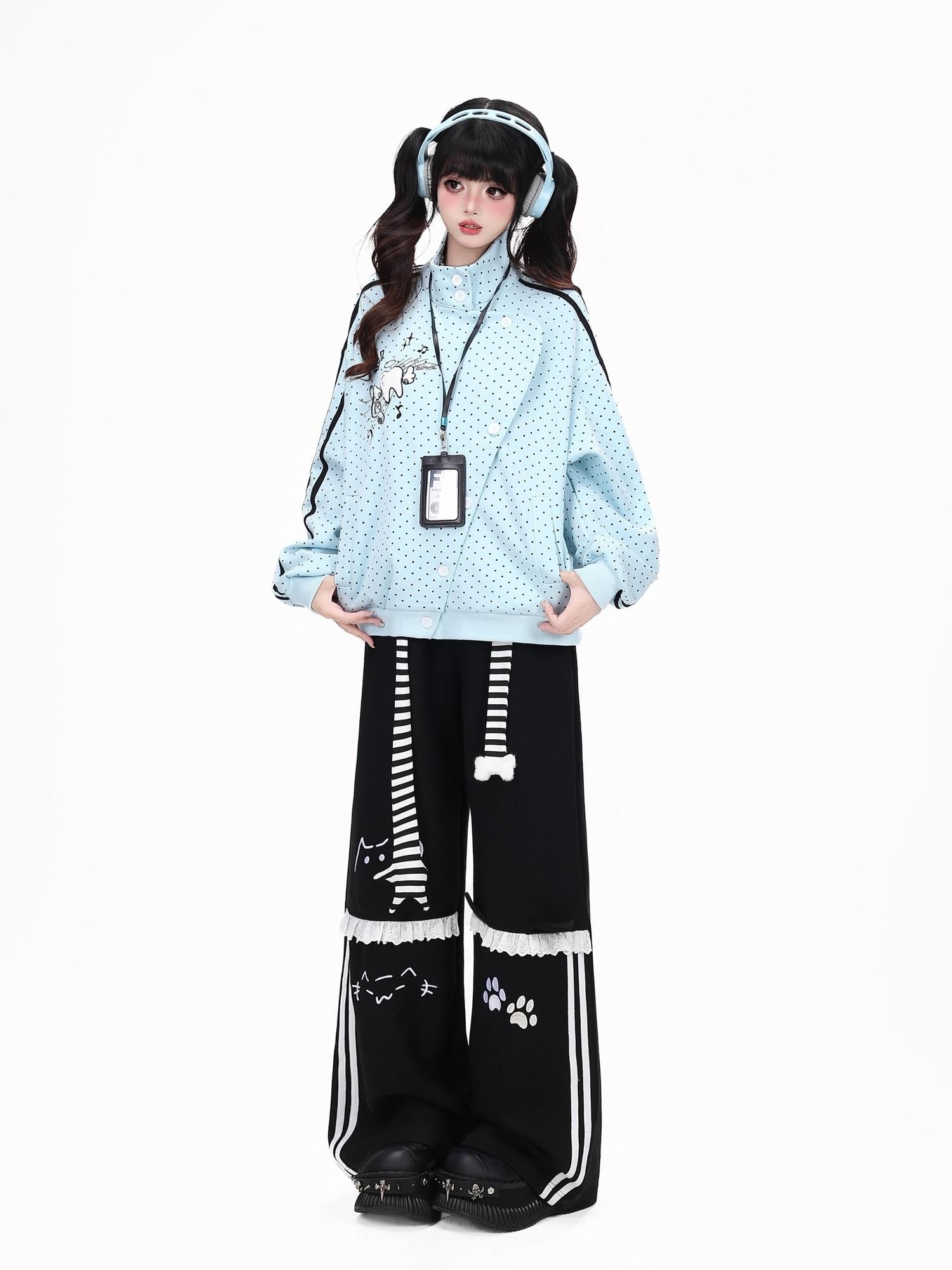 CRAZYGIRL Polka Dot Striped Embroidered Stand Collar Slouchy Women's Lightweight Jackets