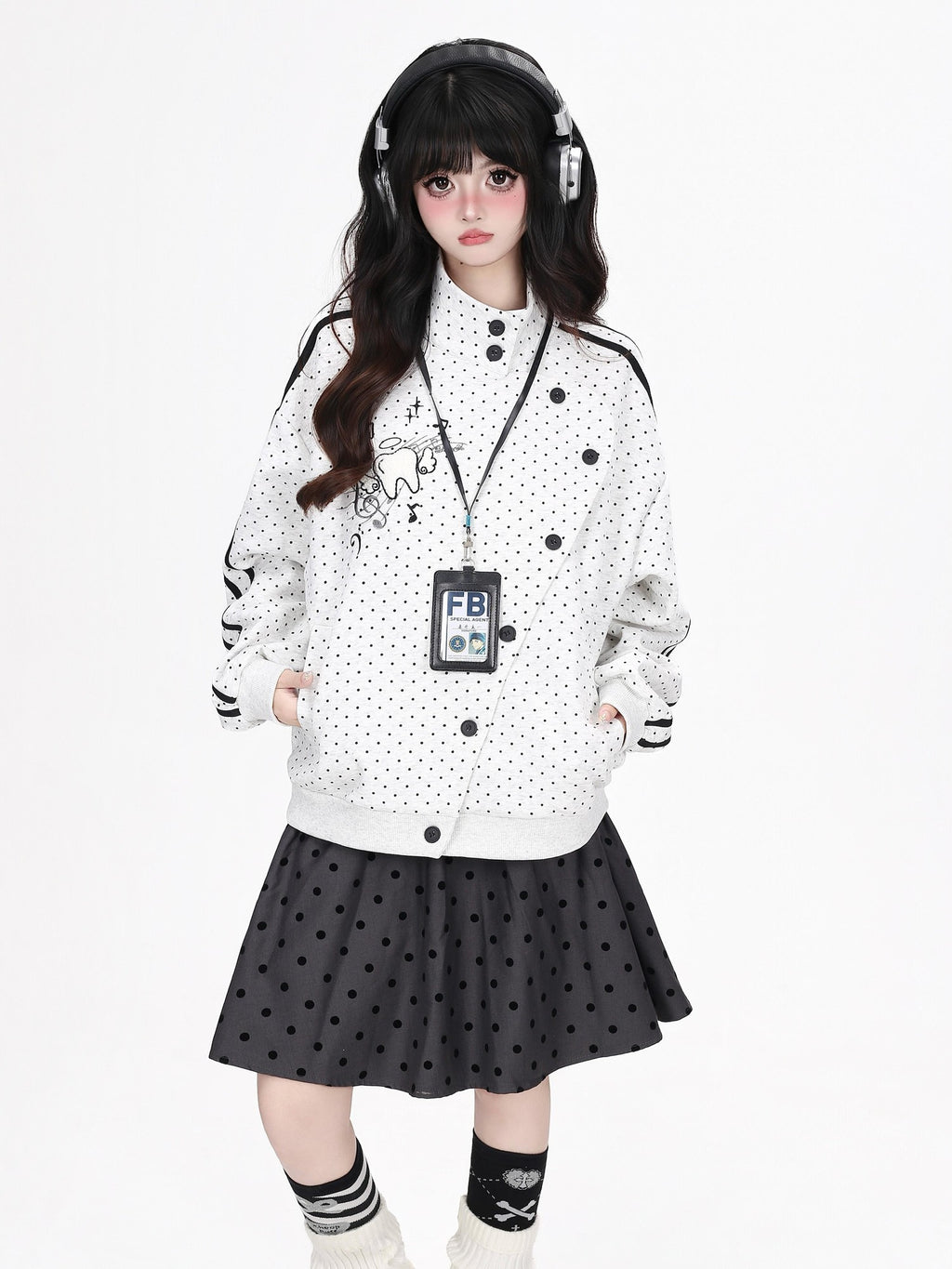 CRAZYGIRL Polka Dot Striped Embroidered Stand Collar Slouchy Women's Lightweight Jackets