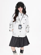CRAZYGIRL Polka Dot Striped Embroidered Stand Collar Slouchy Women's Lightweight Jackets