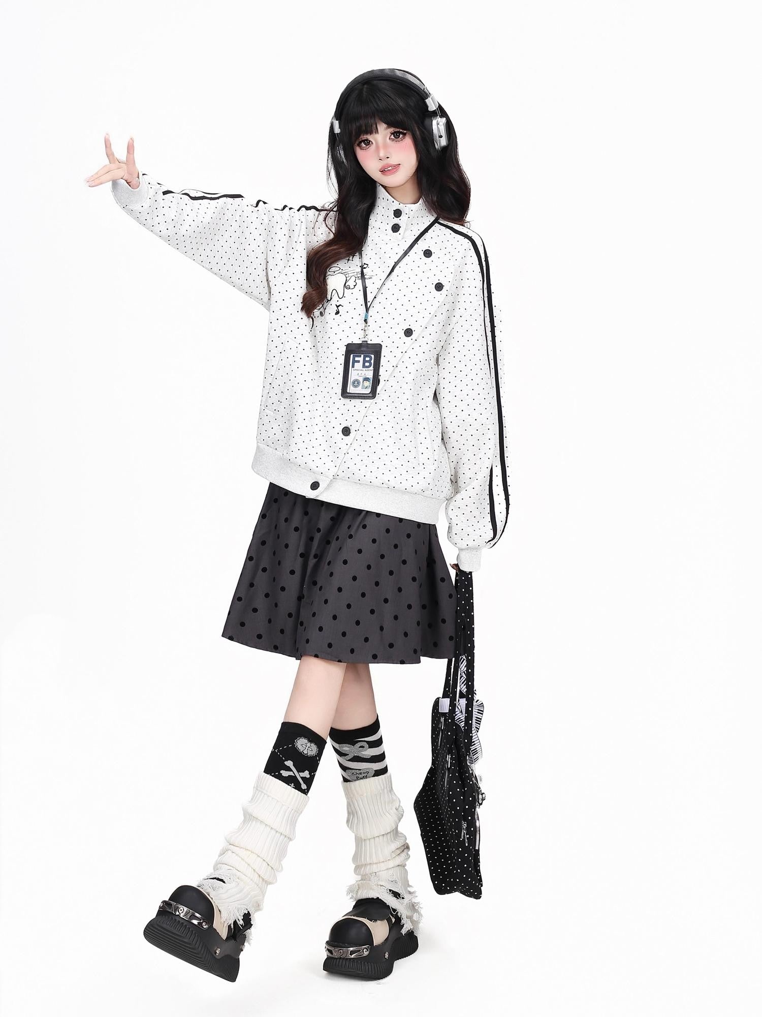 CRAZYGIRL Polka Dot Striped Embroidered Stand Collar Slouchy Women's Lightweight Jackets