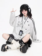CRAZYGIRL Polka Dot Striped Embroidered Stand Collar Slouchy Women's Lightweight Jackets
