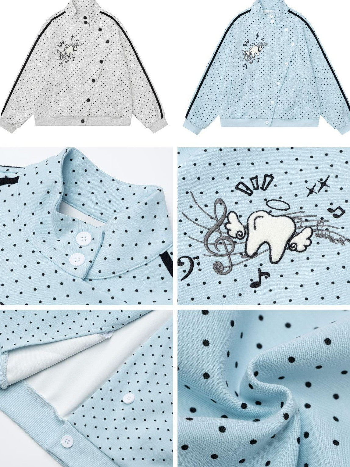 CRAZYGIRL Polka Dot Striped Embroidered Stand Collar Slouchy Women's Lightweight Jackets