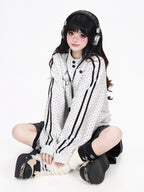 CRAZYGIRL Polka Dot Striped Embroidered Stand Collar Slouchy Women's Lightweight Jackets
