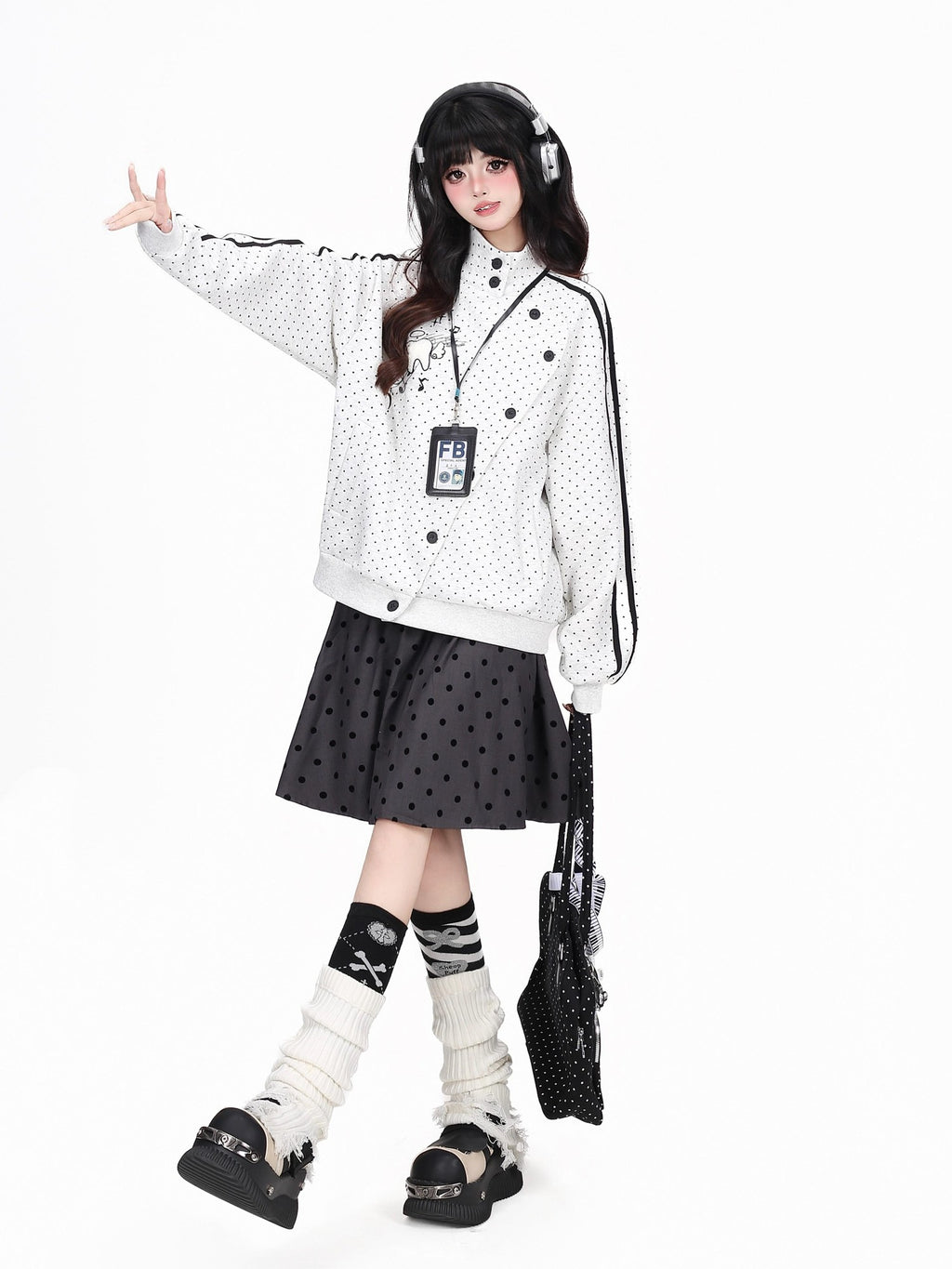 CRAZYGIRL Polka Dot Striped Embroidered Stand Collar Slouchy Women's Lightweight Jackets