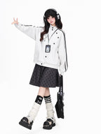 CRAZYGIRL Polka Dot Striped Embroidered Stand Collar Slouchy Women's Lightweight Jackets
