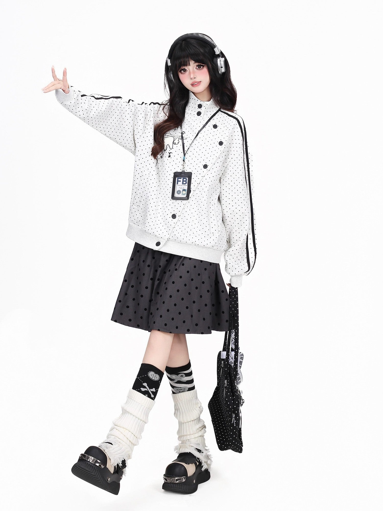 CRAZYGIRL Polka Dot Striped Embroidered Stand Collar Slouchy Women's Lightweight Jackets