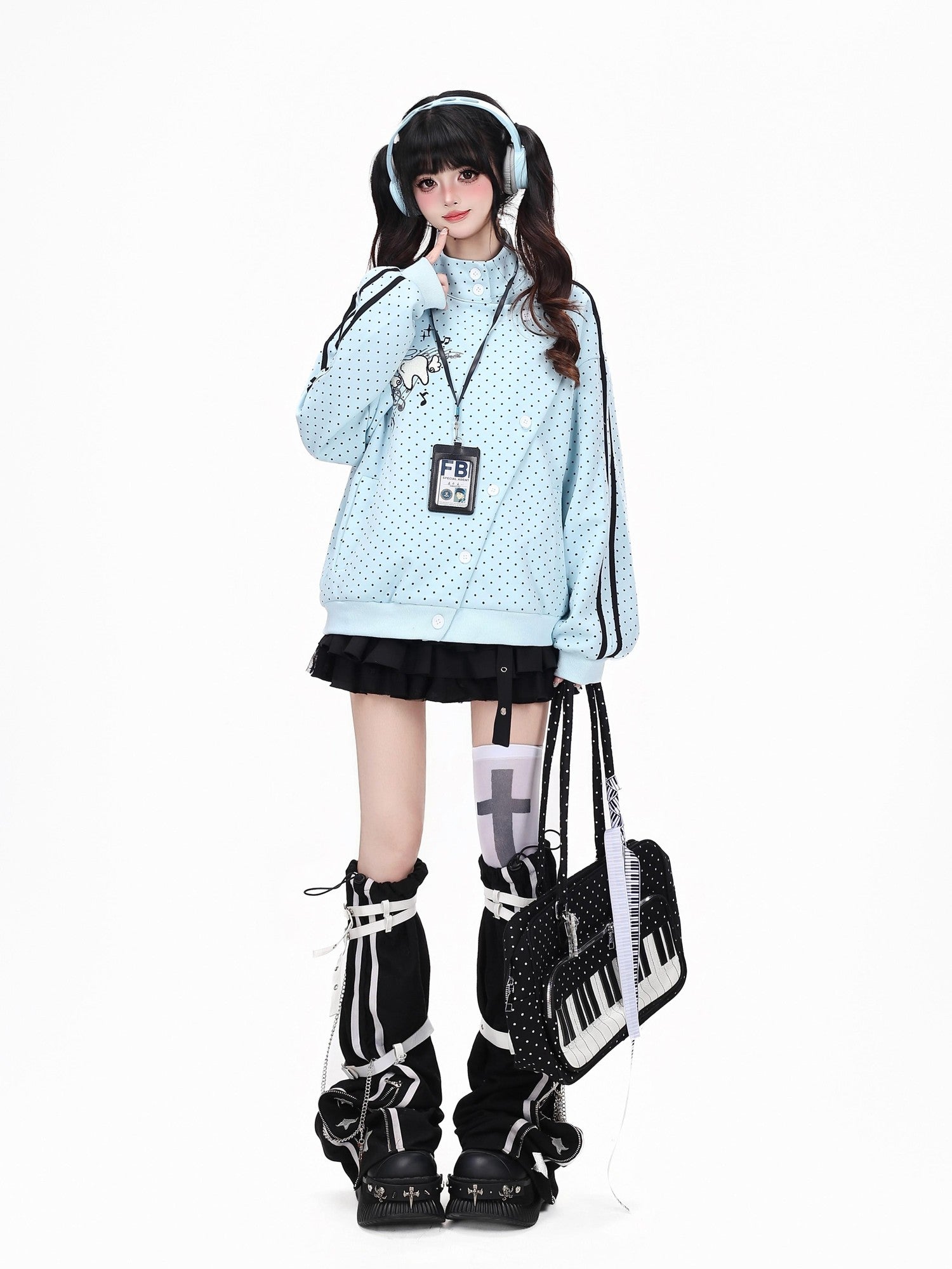 CRAZYGIRL Polka Dot Striped Embroidered Stand Collar Slouchy Women's Lightweight Jackets