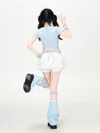 CRAZYGIRL Puff Lace Trim Cross Pendant Multilayer High Waist Women's Mini Skirts