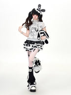 CRAZYGIRL Puff Lace Trim Cross Pendant Multilayer High Waist Women's Mini Skirts