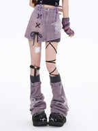 CRAZYGIRL Purple Star Patch Bow High Waist A Line Women's Other Mini Skirts