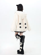 CRAZYGIRL Rabbit Ear Hood Star Print Women's Lamb Fleece Puffer Jackets