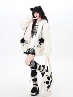 CRAZYGIRL Rabbit Ear Hood Star Print Women's Lamb Fleece Puffer Jackets