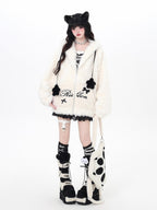 CRAZYGIRL Rabbit Ear Hood Star Print Women's Lamb Fleece Puffer Jackets
