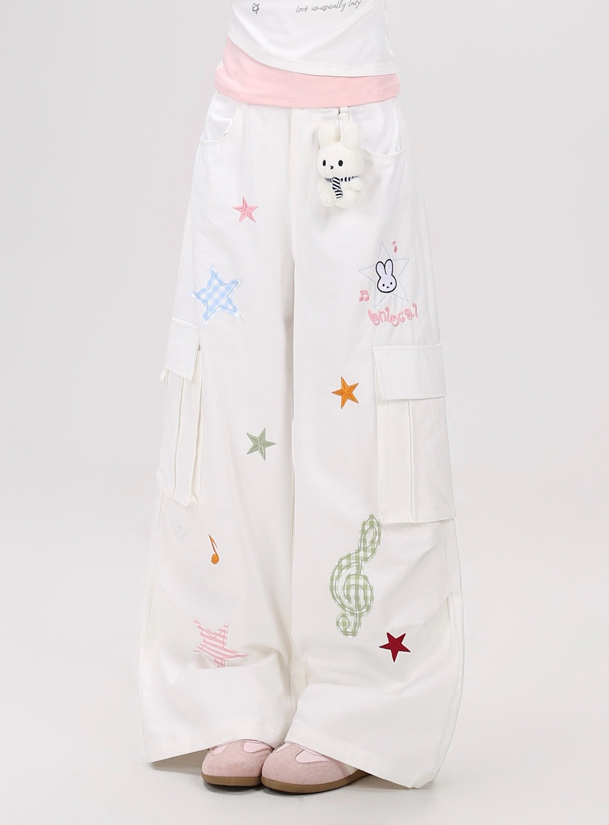 CRAZYGIRL_Rabbit_Pendant_Star_And_Music_Note_Embroidered_High_Waist_Women's_Chinos_1063214276790_MISSTT