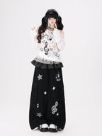 CRAZYGIRL Rabbit Pendant Star And Music Note Embroidered High Waist Women's Chinos