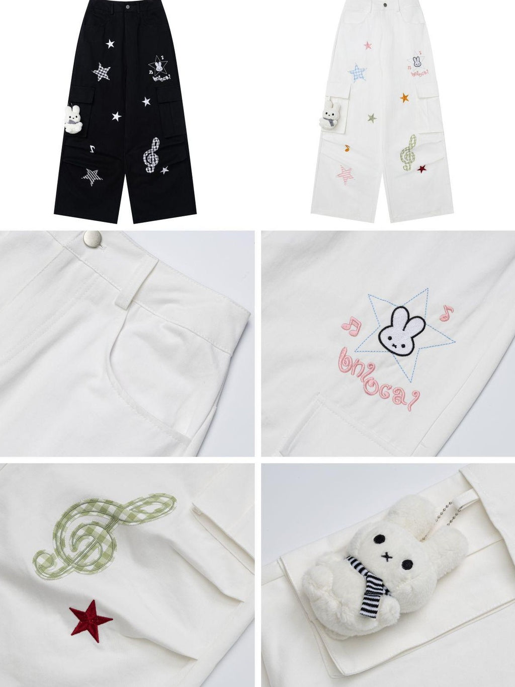 CRAZYGIRL Rabbit Pendant Star And Music Note Embroidered High Waist Women's Chinos