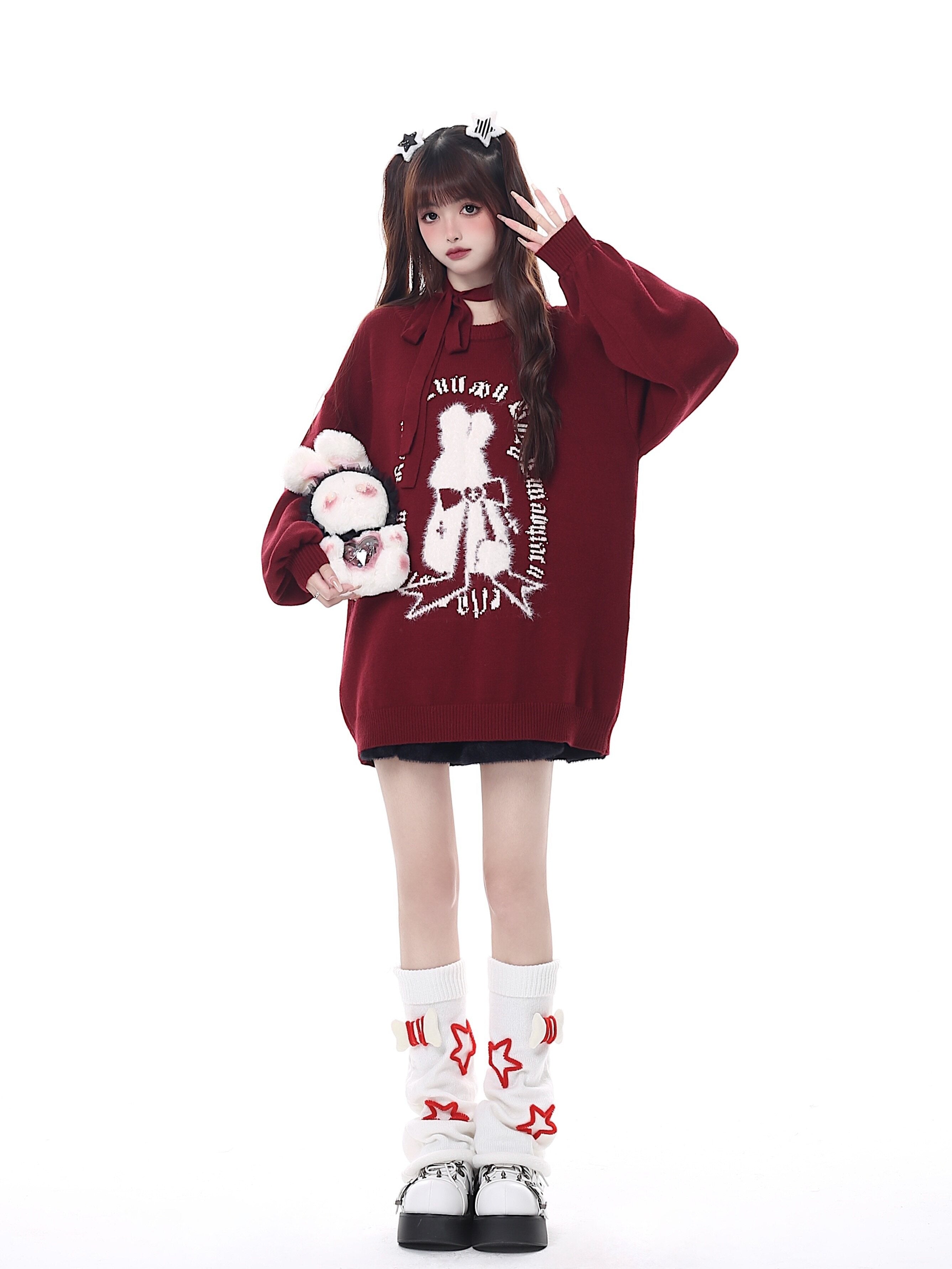 CRAZYGIRL_Rabbit_Print_Lantern_Sleeve_Pullover_Round_Neck_Women's_Sweaters_693900151913_MISSTT