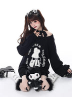CRAZYGIRL Rabbit Print Lantern Sleeve Pullover Round Neck Women's Sweaters