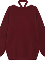 CRAZYGIRL Rabbit Print Lantern Sleeve Pullover Round Neck Women's Sweaters