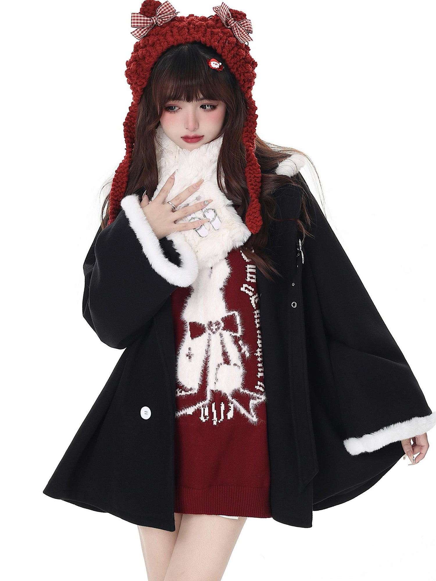 CRAZYGIRL Rabbit Print Lantern Sleeve Pullover Round Neck Women's Sweaters