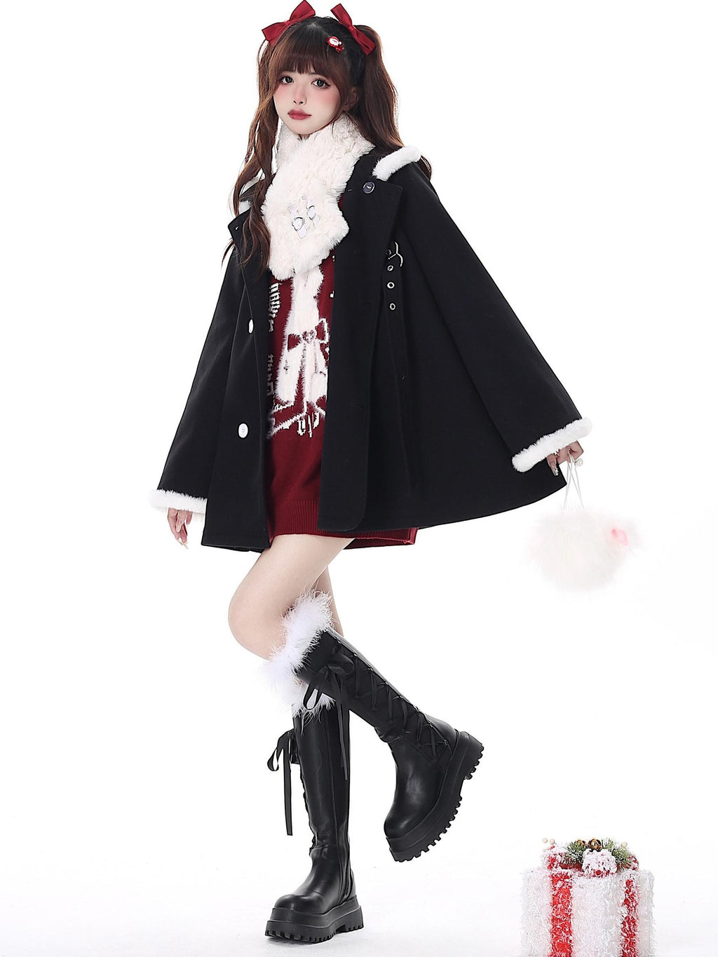 CRAZYGIRL Rabbit Print Lantern Sleeve Pullover Round Neck Women's Sweaters