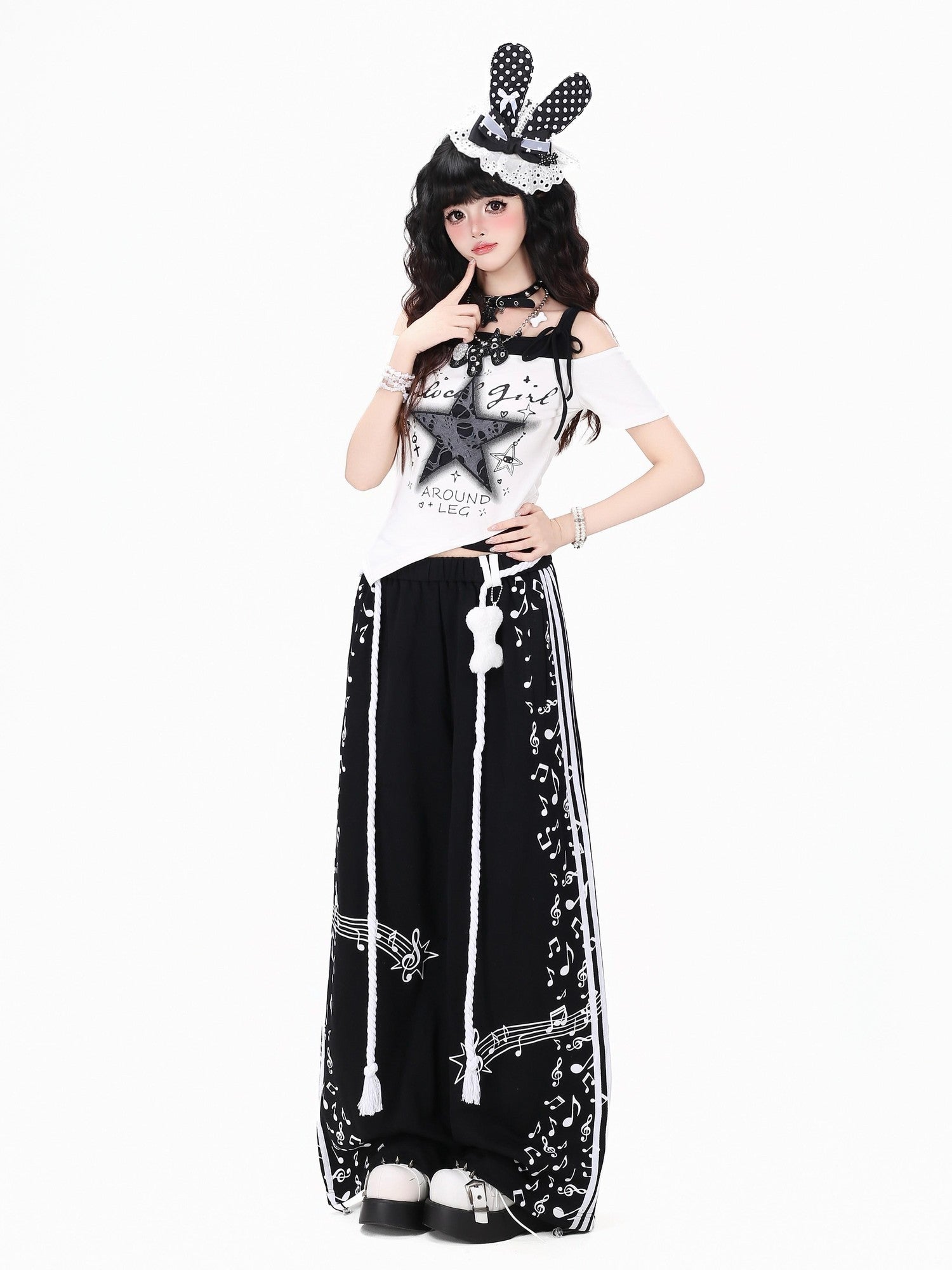 CRAZYGIRL Retro Music Note Colorblock Striped Women's High Waist Other Sweatpants/joggers