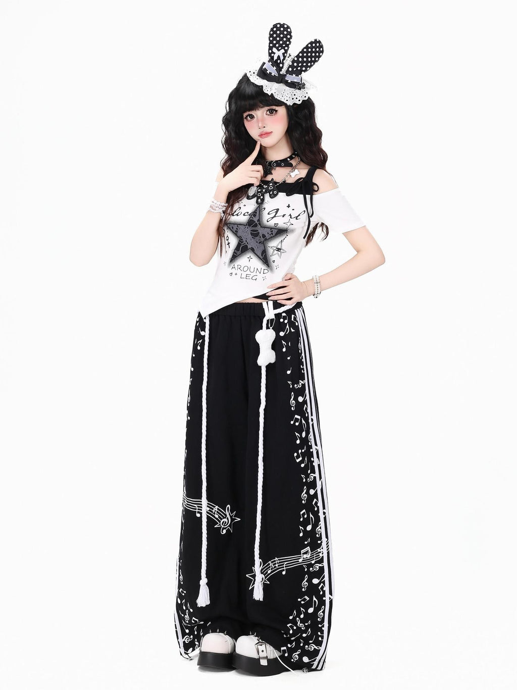 CRAZYGIRL Retro Music Note Colorblock Striped Women's High Waist Other Sweatpants/joggers
