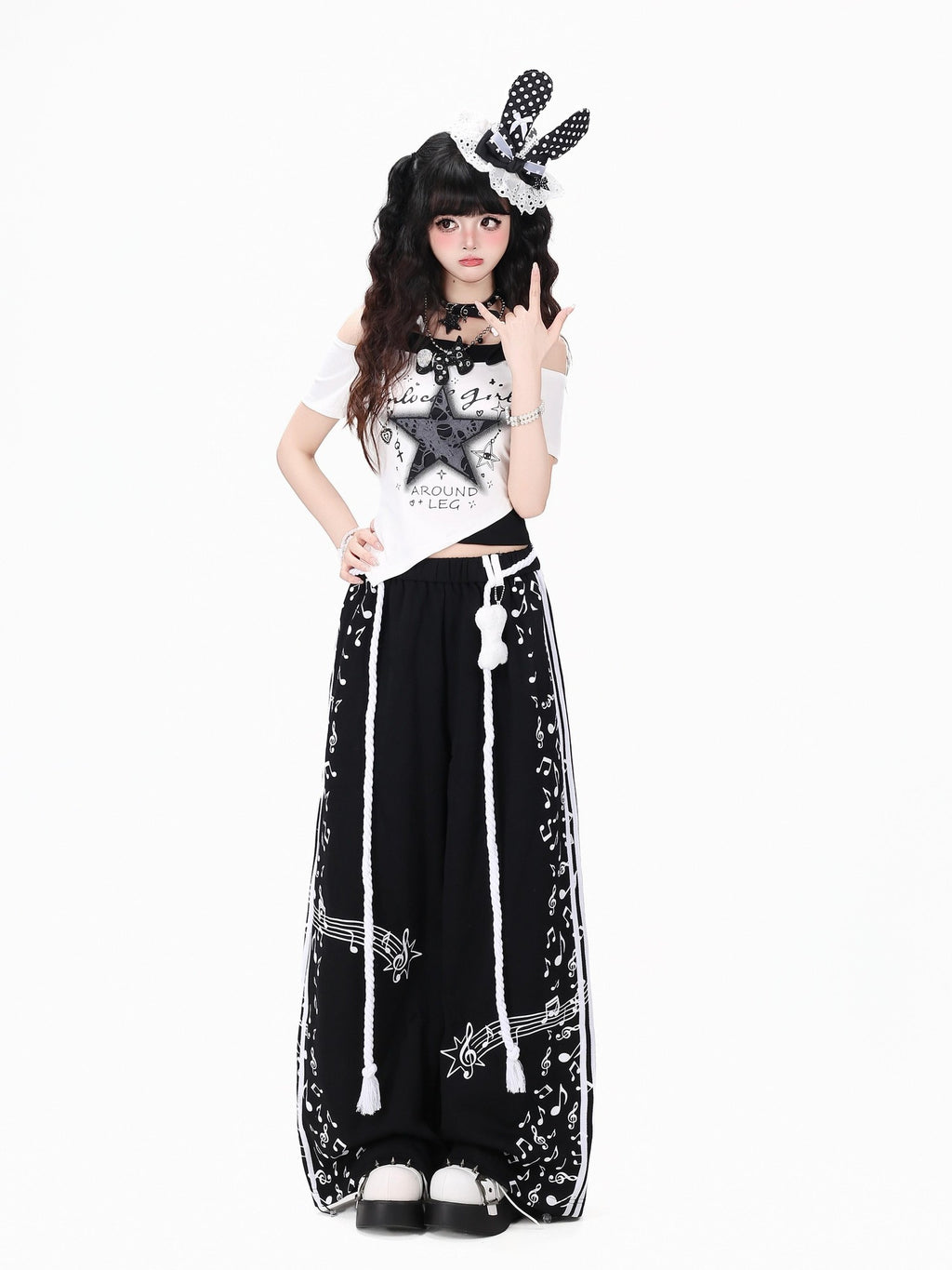 CRAZYGIRL Retro Music Note Colorblock Striped Women's High Waist Other Sweatpants/joggers