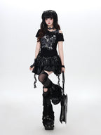 CRAZYGIRL Ripped Butterfly Off Shoulder Spliced Women's Slim Short Sleeve T-shirts