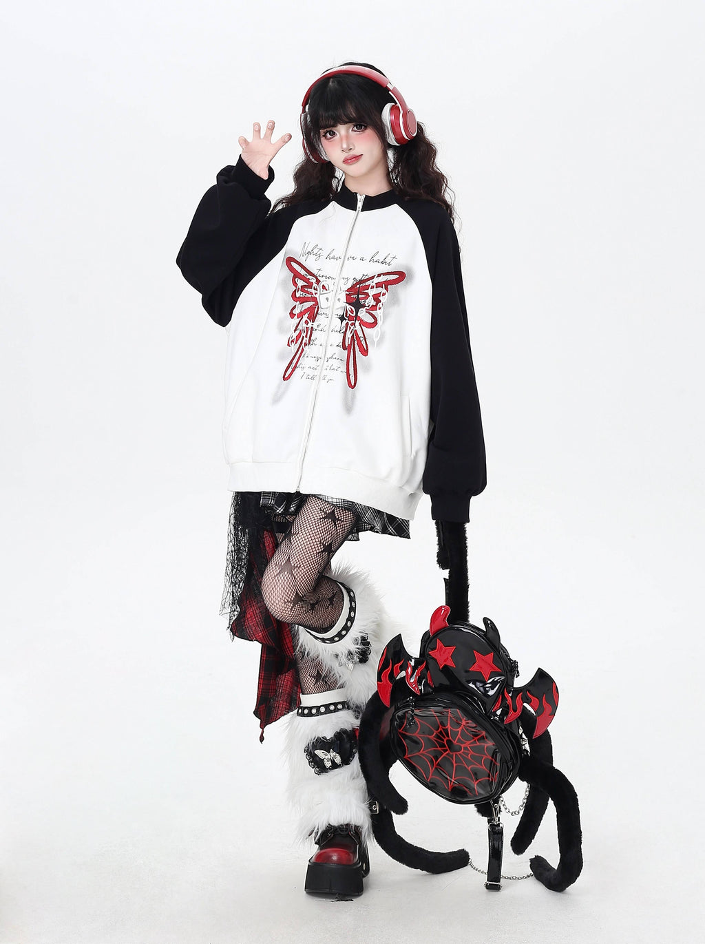 CRAZYGIRL_Rose_Butterfly_Embroidery_High_Neck_Black_White_Contrast_Women's_Casual_Jackets_971773883731_MISSTT