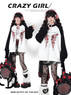 CRAZYGIRL Rose Butterfly Embroidery High Neck Black White Contrast Women's Casual Jackets