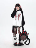 CRAZYGIRL Rose Butterfly Embroidery High Neck Black White Contrast Women's Casual Jackets
