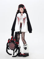 CRAZYGIRL Rose Butterfly Embroidery High Neck Black White Contrast Women's Casual Jackets